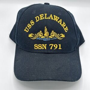 USS Delaware SSN-791 Ball Cap Submarine Silver Dolphins Navy Sub Vet Hat BLUE